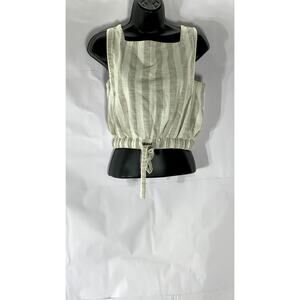 AZOE Women’s Cream-Beige Striped Square-Neck Tie-Hem Cropped Tank Top SZ S